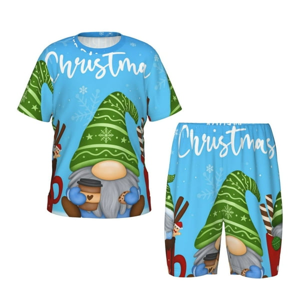 Balery Merry Christmas Gnome Conjunto de Pijama Infantil de Manga Corta con Estampado – Ropa de Dormir de Algodón Suave-Large