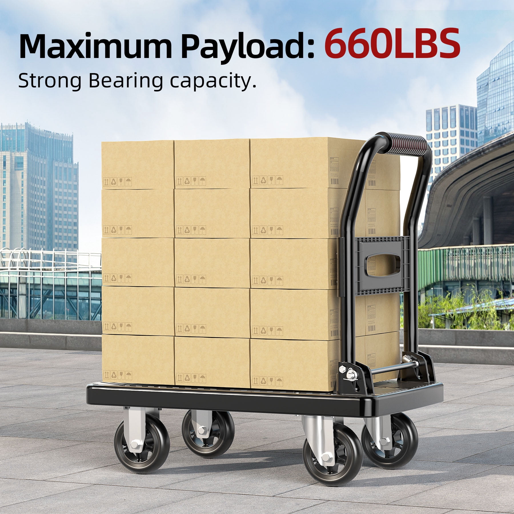 Foldable Push Cart Platform Cart,Moving Platform Hand Truck,Foldable for Easy Storage and 360 Degree Swivel Silent Wheel.(660 lbs)