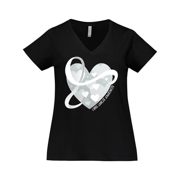 Inktastic Lung Cancer Awareness White Ribbon Around Heart Women's Plus Size V-Neck T-Shirt
