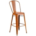 thumbnail image 1 of 30'' High Distressed Orange Metal Indoor-Outdoor Barstool with Back, 1 of 9