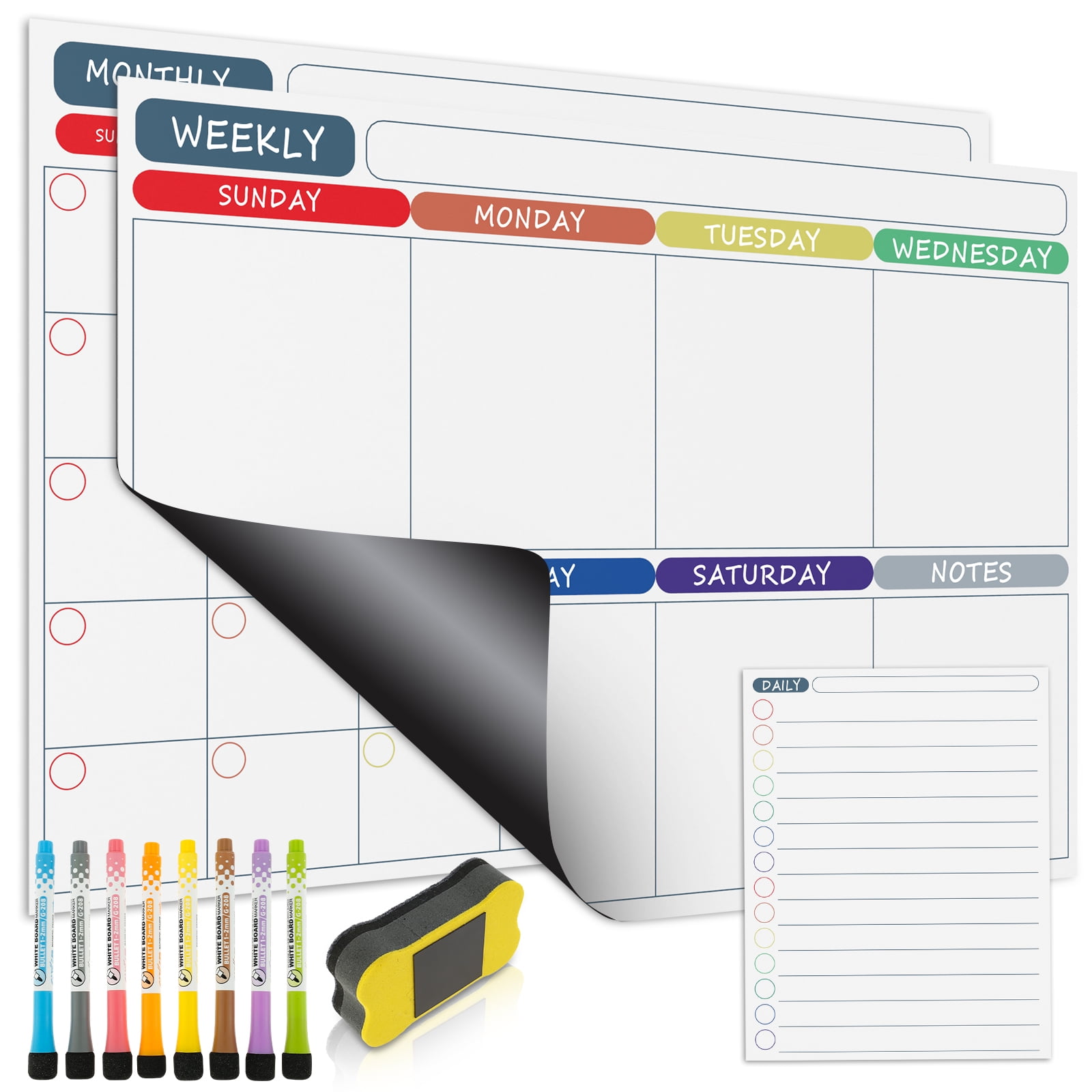 JTWEEN Durable Dry Erase Calendar Kit Portable Fridge Weekly Calendar