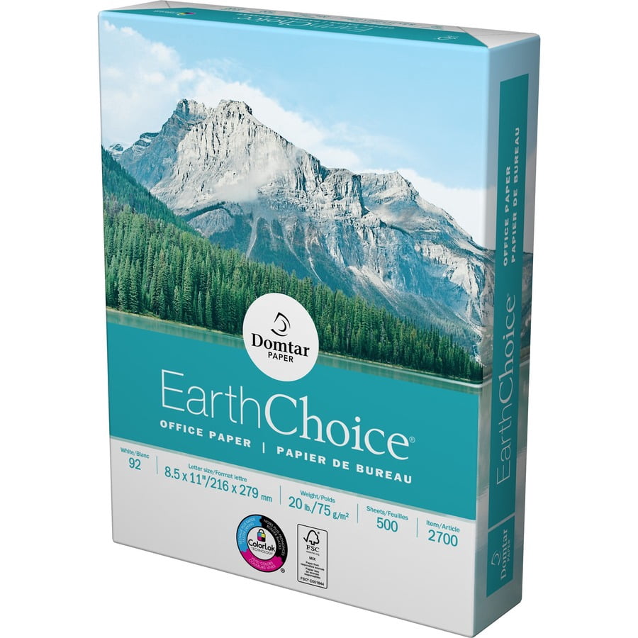 EarthChoice Office Paper 92 Bright, 20 lb, 8.5 x 11, White, 500 Sheets/Ream, 10 Reams/Carton