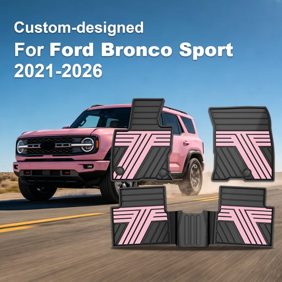 Custom Fit All Weather Rubber Floor Liners For 2021-2026 Ford Bronco Sport Only, (Not Fit for Ford Bronco), Heavy Duty Waterproof Anti-Slip Full Set 1st & 2nd Row Car Floor Mats (Black&Pink)