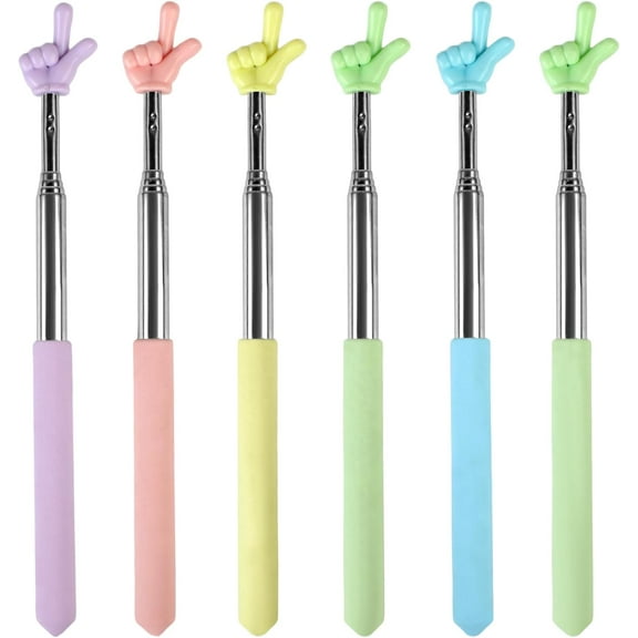 6PCS Pointer Finger Stick, Extendable Colorful Finger Pointer Stick, Mini Retractable Teacher Pointer for Presentation, Whiteboard, Blackboard, Classroom Supplies(5 Color)