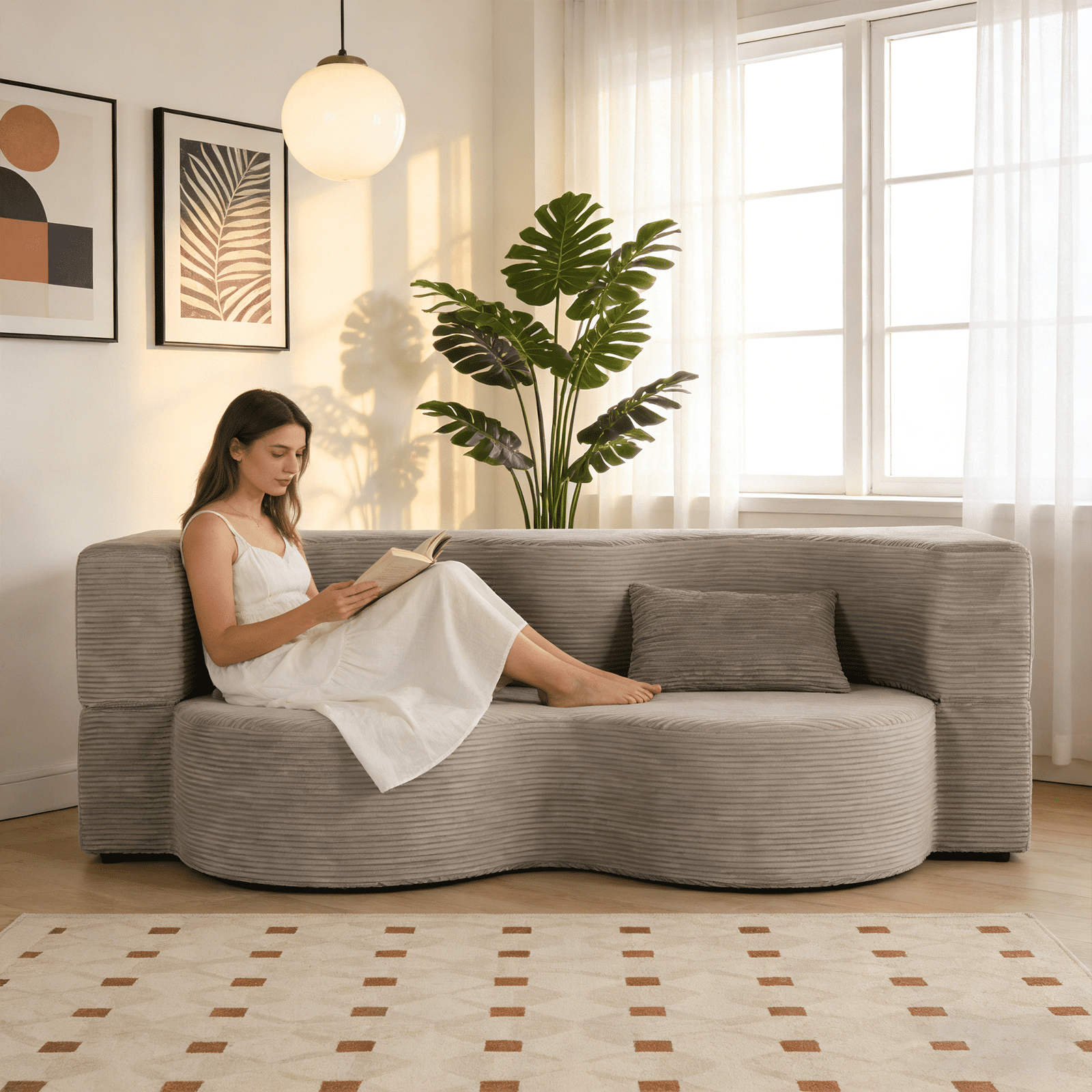 MOONMISS 75'' Folding Boneless Couch, 2-in-1 Sleeper Sofa Bed with Memory Foam, Foldable Sofa with 2 Pillows Living Room, Apartment No Assembly,Grey