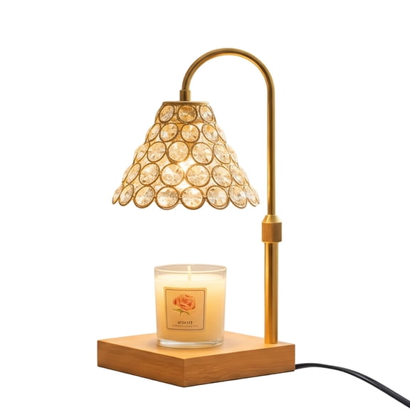 Classy Gold Cone Candle Warmer Lamp with Wood Base