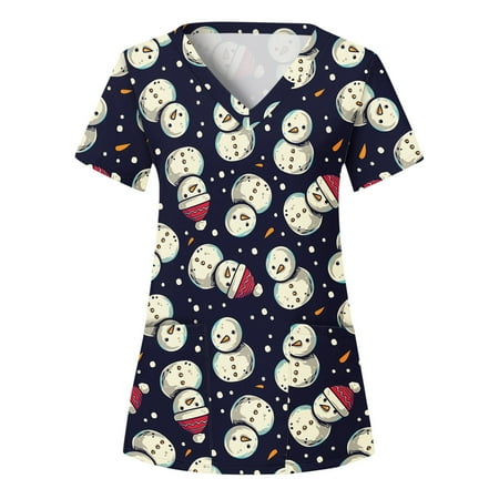

TAIAOJING Women s Scrub Top V Neck Short Sleeve Tops Print T Shirt Casual Workwear Christmas Tops