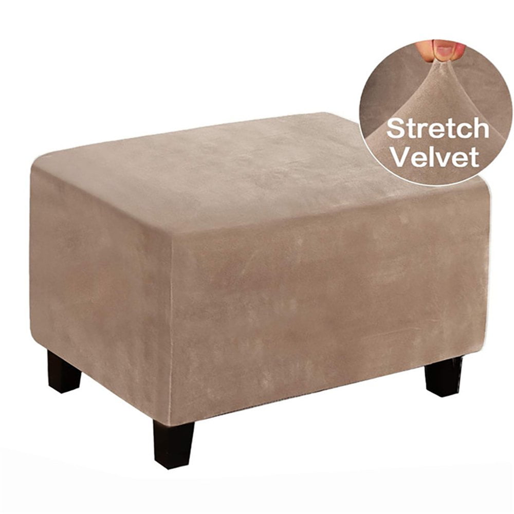 Housse De Pouf Carrée En Velours Extensible, Fond Élastique Pour Salon Lavable Gris Clair