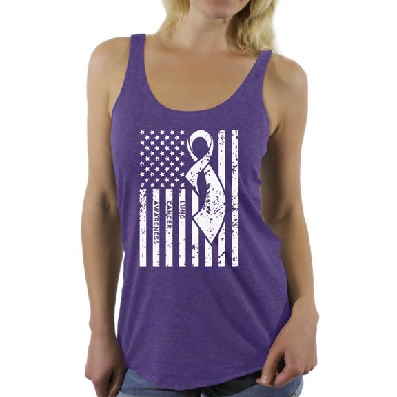 Awkward Styles Women's Lung Cancer Awareness Graphic Racerback Tank Tops White Ribbon