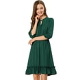 thumbnail image 1 of Vestido Corto de Gasa Allegra K con Dobladillo volantes Manga 3/4 Mujer Verde oscuro XL, 1 of 6
