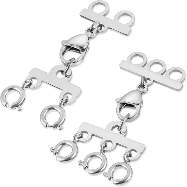 Necklace Layering Clasps, 2 PCS Multi Strand Connectors, Stainless Steel Necklace Separator Multi Strand Clasp for Stackable Necklaces and Chains,Silver