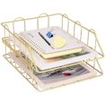 thumbnail image 4 of Caja de almacenamiento de archivos de Metal apilable de escritorio, caja de almacenamiento de papel de carta A4, bandeja archivadora de Metal para el hogar (dorado), 2 uds. brillar  Electrónica, 4 of 5