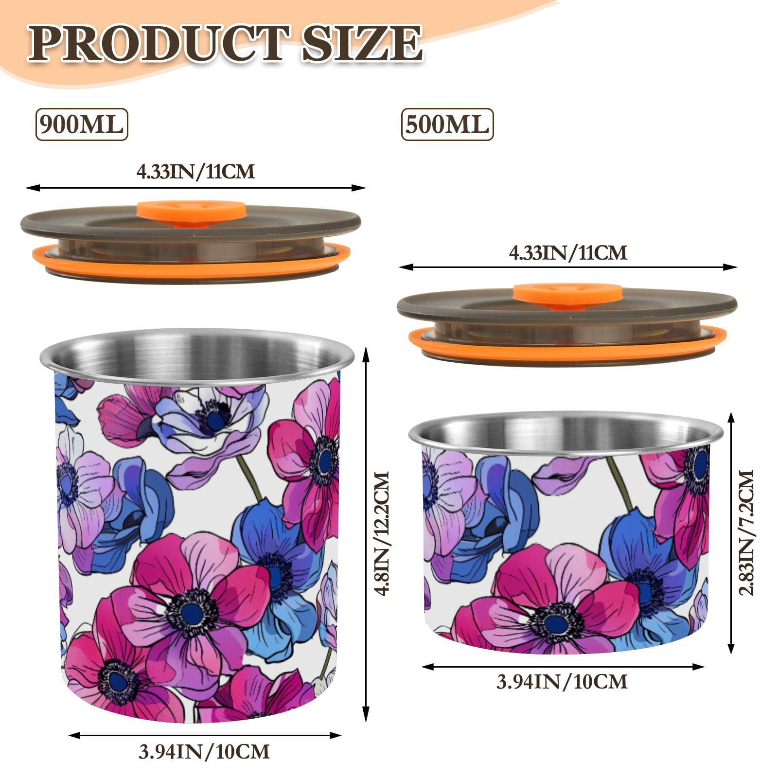 Anemone Flower Pink & Purple Airtight Coffee Bean Canister 30oz Food Storage Containers with Lids For Gournd, Tea, Sugar, Flour, Rice, Cereal, Candy Cookie Jar