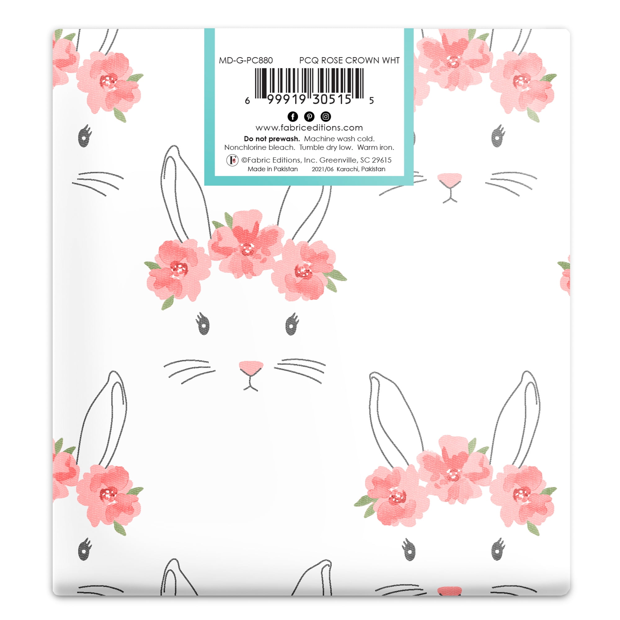 Create It 18"x21" Cotton Bunny Crown Precut Sewing & Craft Fabric, White 10 Pieces
