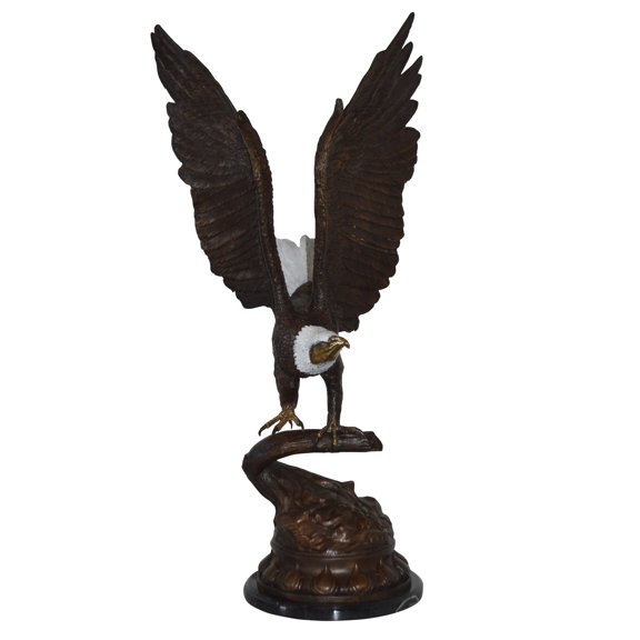 Nifao Eagle Coming to a Landing on a Branch Bronze Statue – Home Decor Sculpture, 15"L x 15"W x 31"H