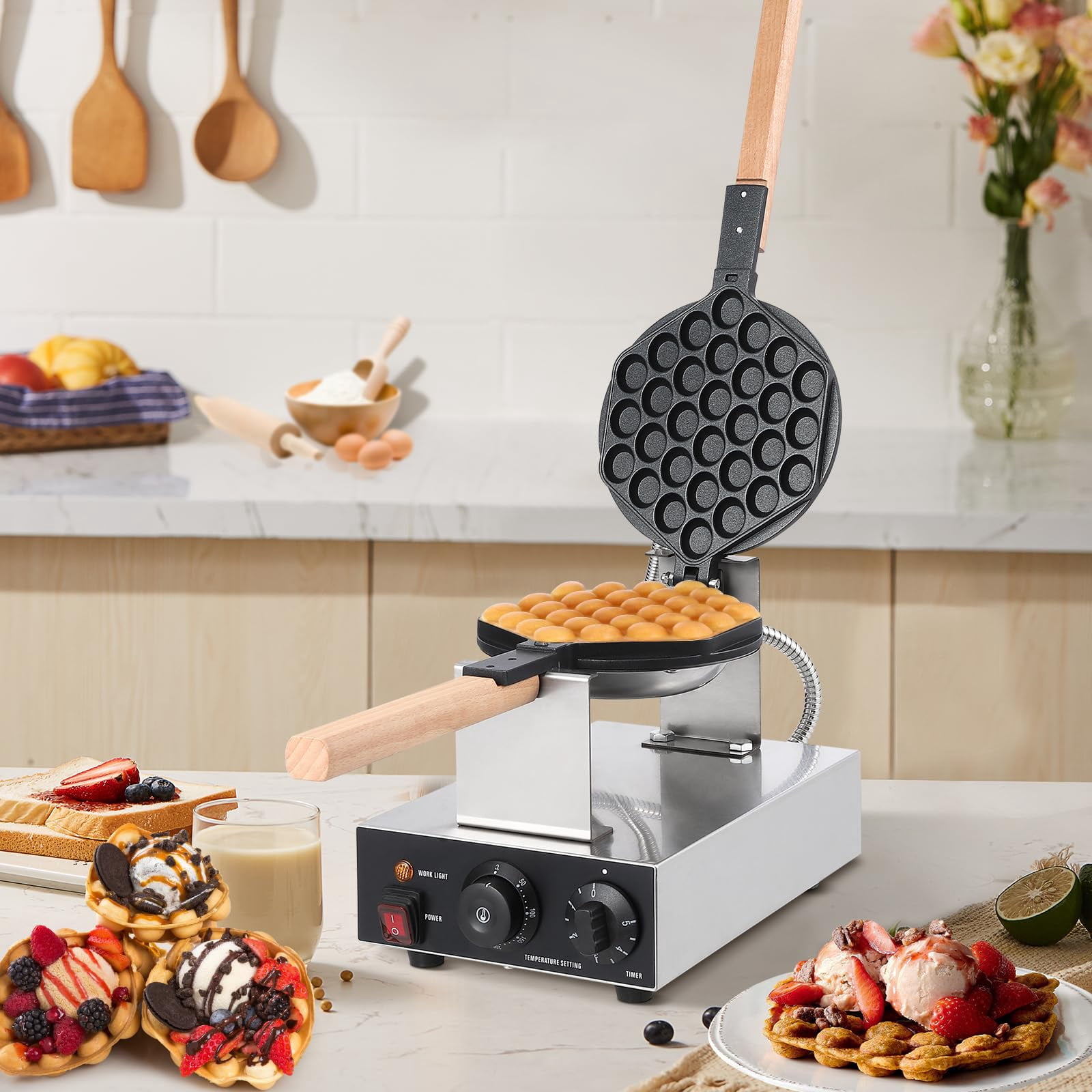 Bubble Waffle Maker 1400W Commercial Bubble Waffle Maker Machine Non-Stick Egg Waffle Maker Electric Bubble Waffle Baker for Home or Commercial Use