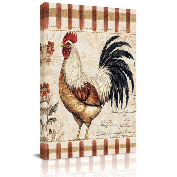 Vintage Rooster Canvas Wall Art for Living Room, Watercolor Spring Floral Animals Farmhouse Country Poster Print Painting for Bedroom Office Home Decoration Wall Pictures Prepare To Hang 8"x10"