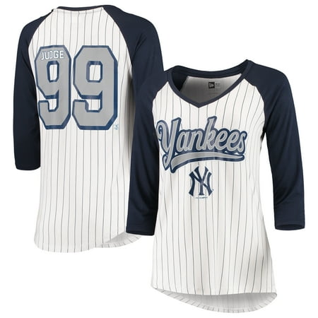 Aaron Judge New York Yankees 5th & Ocean by New Era Women's Player Pinstripe Raglan 3/4-Sleeve T-Shirt -