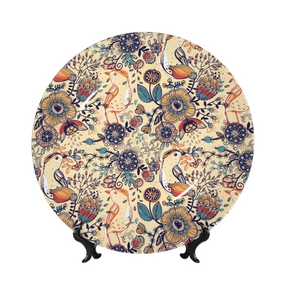 Kdxio Floral With Birds Bone China Decorative Plate Ceramic Decorative Plate for Home Office Wall Stand Decorative Plates for Home Bedroom-6in