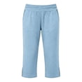 thumbnail image 7 of Womens Yoga Capris Fold High Waist Split Hem Lounge Cropped Pant Casual Lightweight Workout Walking Below Knee Shorts Light Blue L, 7 of 7