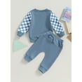 thumbnail image 4 of Douhoow Toddler Baby Boy Fall Winter Outfits Long Sleeve Checkerboard Print Sweatshirt Pullover Tops + Joggers Sweatpants Infant Boys 2Pcs Tracksuit 0-3 Years, 4 of 9