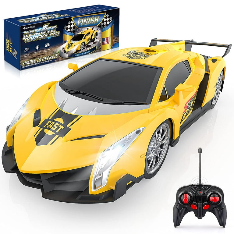  Gaweb Mini RC Racing Car for Kids, Model Car with Roadblocks  Soda Can Shaped Rechargeble Racing Car Toy Yellow One Size : Toys & Games