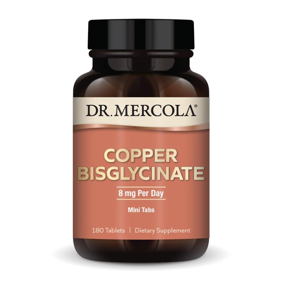 Dr. Mercola Copper Bisglycinate, 90 Servings (180 Tablets), Dietary Supplements, 8 mg Per Day, Mini Tabs, Supports Overall Health, Non GMO