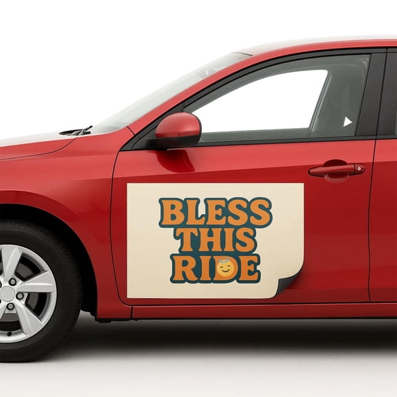 Enseigne Magnétique Bless This Ride Car par DC / Feuilles Magnétiques Flexibles pour Voiture avec Endos Adhésif / Autocollant Aimant Pare-Chocs 12"x18 Pouces pour Véhicules, Camions et Enseignes Publicitaires d'Affaires / 2 Pcs / Fabriqué aux É.-U.
