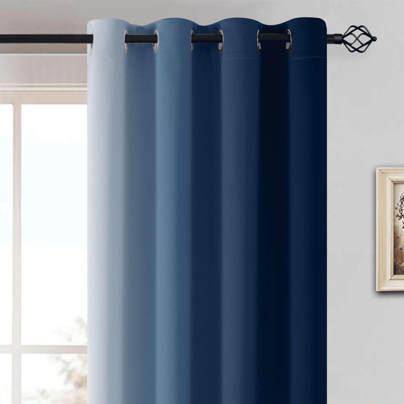 Yakamok Light Blocking Blackout Ombre Blue Curtains for Bedroom,Room Darkening Grommet Window Drapes for Living Room, 52x84 inches, 2 Panels