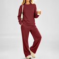 thumbnail image 6 of Women's 2 Piece Lounge Set Crewneck Sweatshirt and Wide Leg Pants Relaxed Casual Fall Fleece Matching Outfit Set, 6 of 6