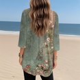 thumbnail image 4 of WTOBBY Women's Fashion Casual Retro Floral Print V-Neck Mid-Length Tunic Tops with Pockets, 3/4 Sleeve Blouses for Stylish and Comfortable Shirt Wear,Army Green L, 4 of 5