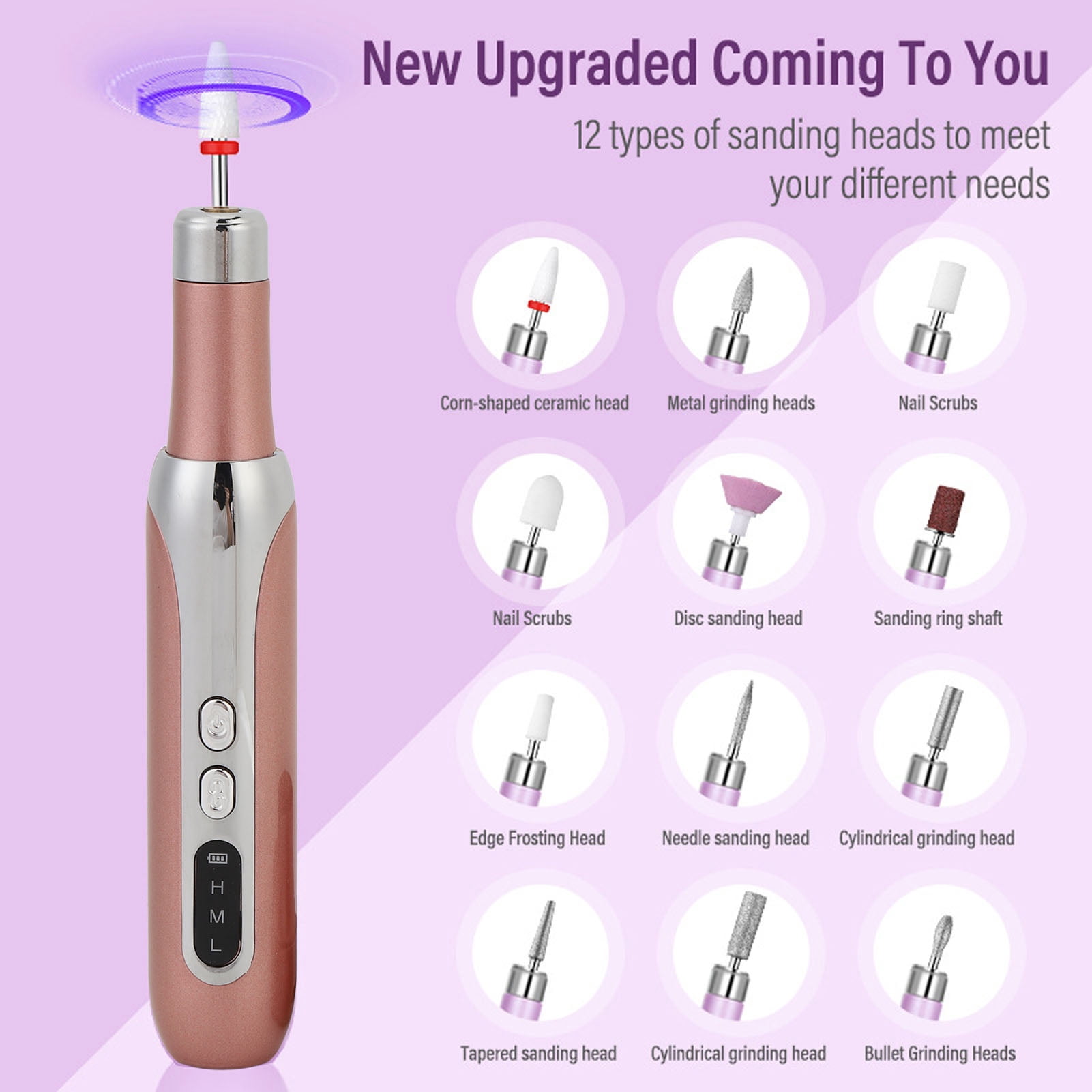 Xirurus Portable Electric Nail Drill Machine Kit 0-15000rpm Rechargeable Nail File Set Grinder for Home Salon Acrylic Gel Nails Manicure Pedicure Tools (6.7 inches / 17 cm), Gold
