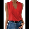 thumbnail image 1 of Camisetas Sin Mangas Plisadas para Mujer, Blusas Casuales Sin Mangas con Cuello en V, Camiseta Básica de Verano Rojo S, 1 of 7