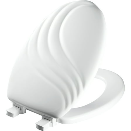 Mayfair Swirl Elongated Enameled Wood Toilet Seat in White with Stay·Tite
