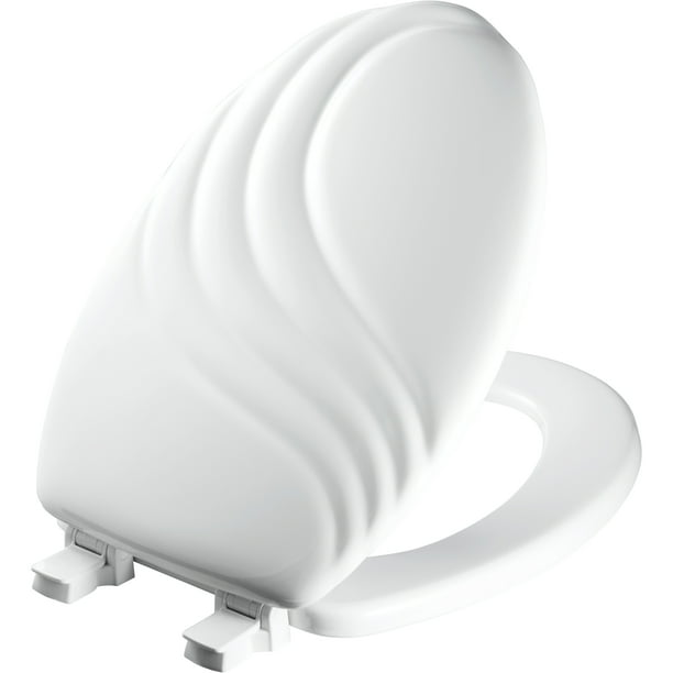 Mayfair Swirl Elongated Enameled Wood Toilet Seat in White with STA