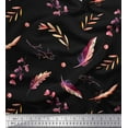 thumbnail image 1 of Soimoi Black Cotton Duck Fabric Leaves & Feather Print Fabric by the Yard 42 Inch Wide, 1 of 3