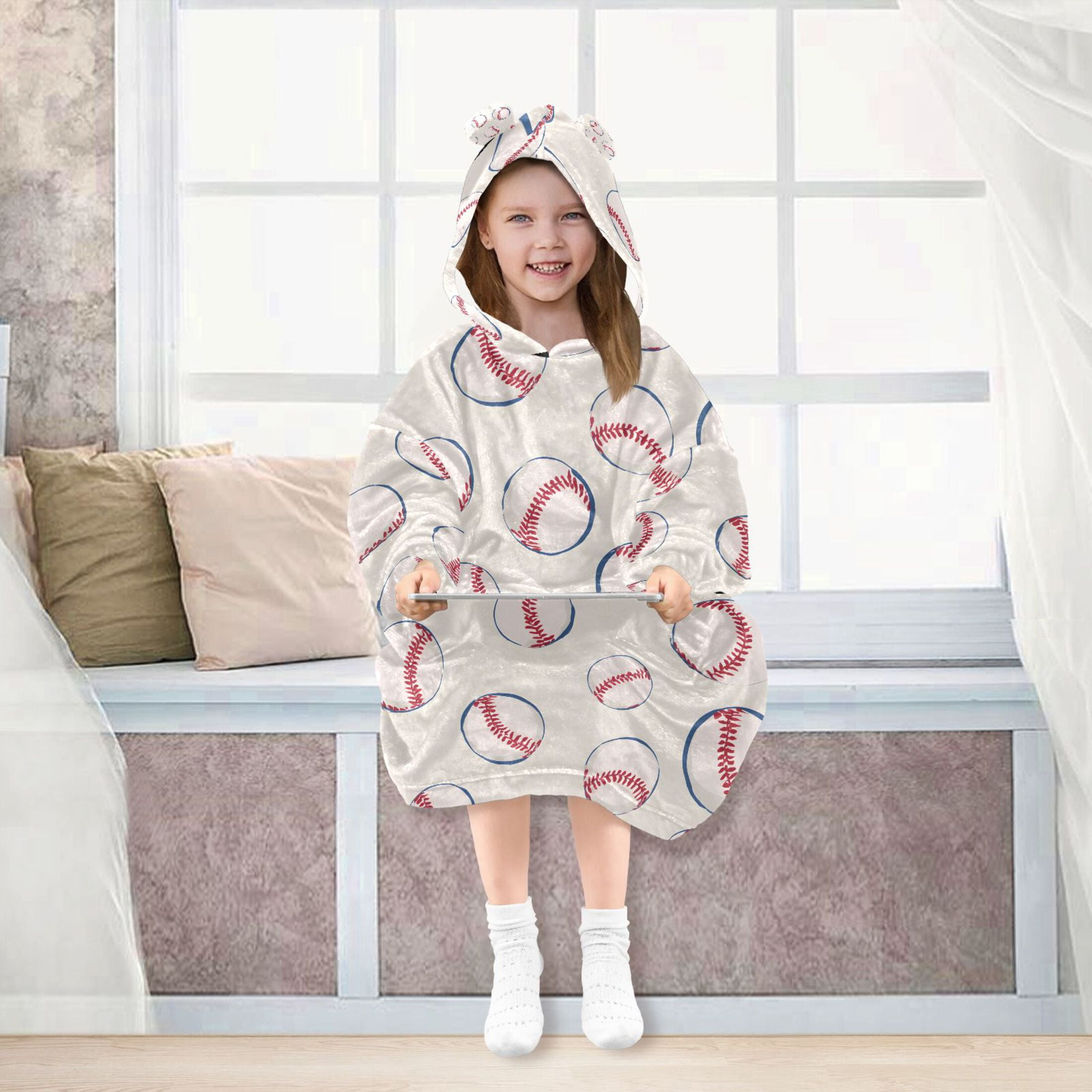 joogoo Blanket Hoodie for Baseballs Oversize Sweatshirt 3-14 YR L