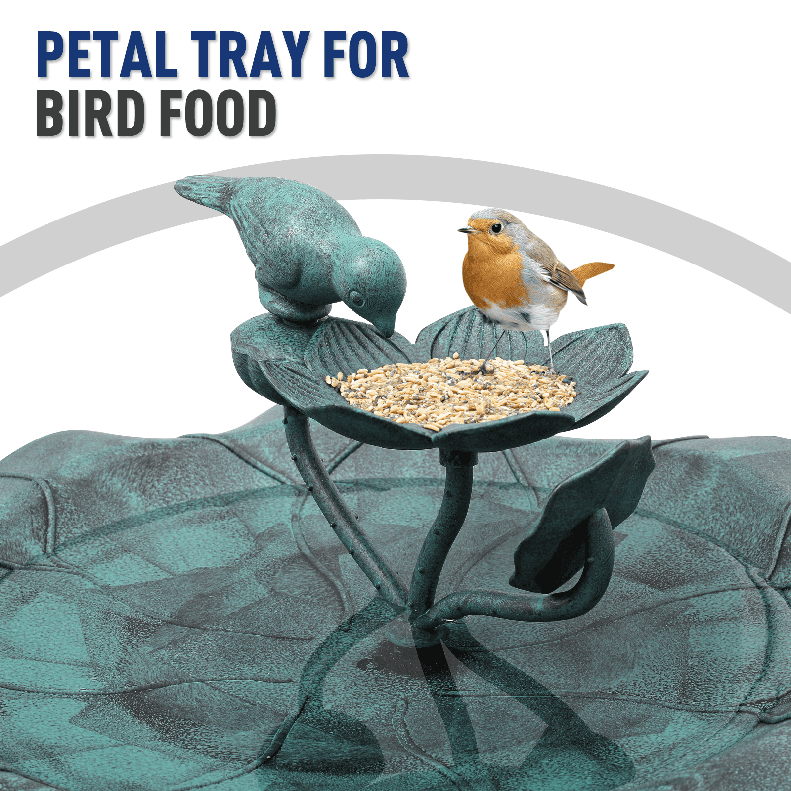 OSM 35" Outdoor Bird Bath and Feeder Set with Pedestal, Vintage Lotus Design, Weather-Resistant, 1.3-Gallon Water Capacity for Garden, Backyard, Patio, Grenn