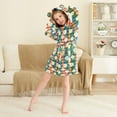thumbnail image 3 of FORMRS Niños Bathrobe Unisex Hooded Robe Soft Plush Pajamas Sleepwear, Size 7-9T, Green Checkered Daisy, 3 of 7
