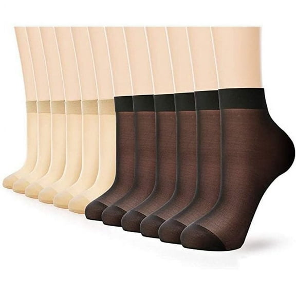 G&Y 12 Pairs Sheer Ankle Stockings for Women, 20D Nylon Socks, 6Black & 6Nude