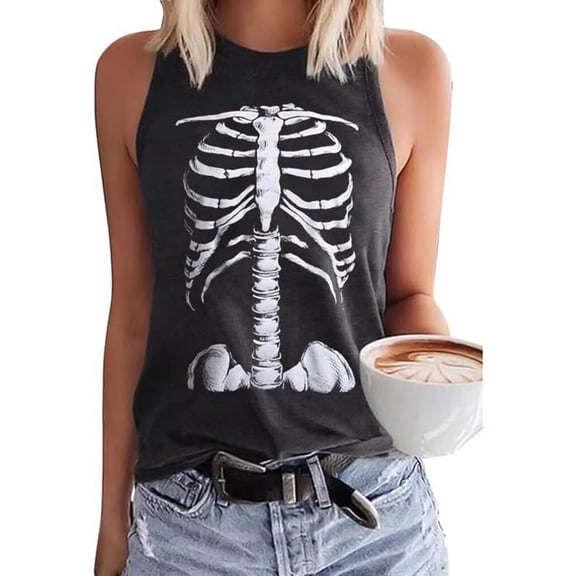 Workout Tanks for Women Women's Fashion Skull Print Short Sleeve Tank Top Womens Camisole Black L