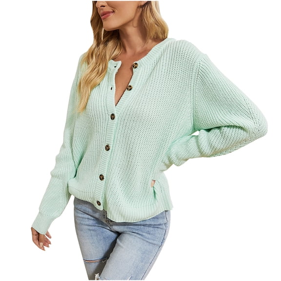 IROINNID Reduced Womens Sweater Button Down Cardigans Sweater Solid Color Loose Mid-Length Long Sleeve Button Reversible Knit Tops Blouse Sweater