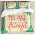 thumbnail image 1 of Best Friend Duvet Cover Set Queen Size, Be My Friend Floral Circular Pastel Tones Pattern, 3 Piece Bedding Set with 2 Pillow Shams, Pale Yellow Pastel Pink and Sea Green, by Ambesonne, 1 of 3