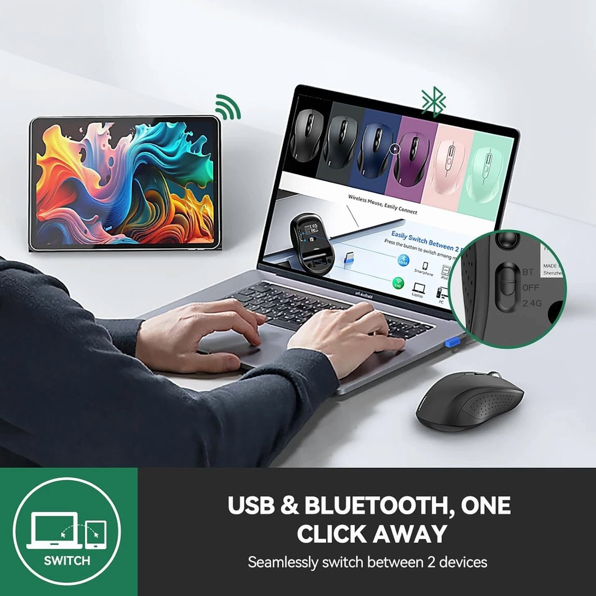 CRESTIN- Tecknet Wireless Bluetooth Mouse For Laptop, 2.4G Usb-A Silent Wireless Computer