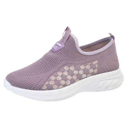 ZIZOCWA Ladies Mesh Sports Socks Shoes Breathable Plus Size Lightweight Running Shoes Sneakers Slip On Work Out Shoes Gym Comfy Sneakers for Women Purple Size41
