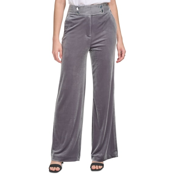 Calvin Klein Womens Velvet Wide Leg Pants Silver 14