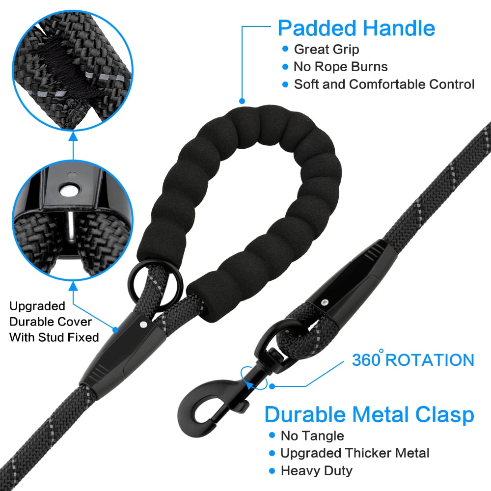 Plutus Pet Long Rope Dog Leash, Heavy Duty, Reflective, With Comfortable Padded Handle, 15FT 20FT 30FT Dog Training Leash for Small Medium Large Dogs (50FT, Black)