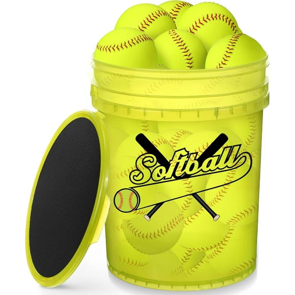 Lot de 18 Ballons de Softball d'Entraînement Sportif avec 1 Seau de Softball, Taille Officielle et Softball à Lancer Lent, Ballon d'Entraînement à Lancer Rapide pour Jeunes Recouvert de Cuir pour Jeux et Pratique