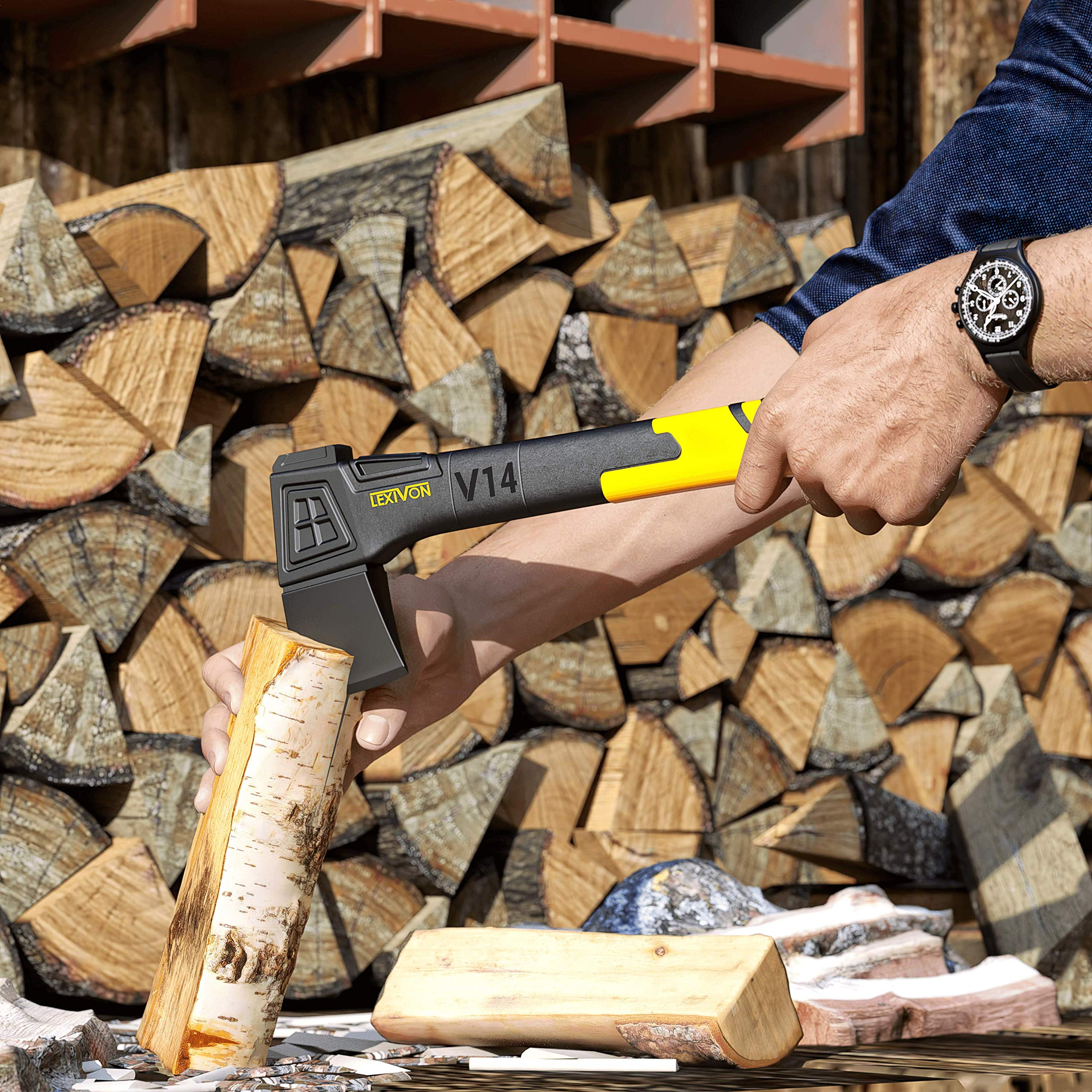 LEXIVON V14 Camping Hatchet, 14-inch Axe | Ergonomic TPR Grip, Lightweight Fiber-Glass Composite Handle | Protective Carrying Sheath Included (LX-V14)