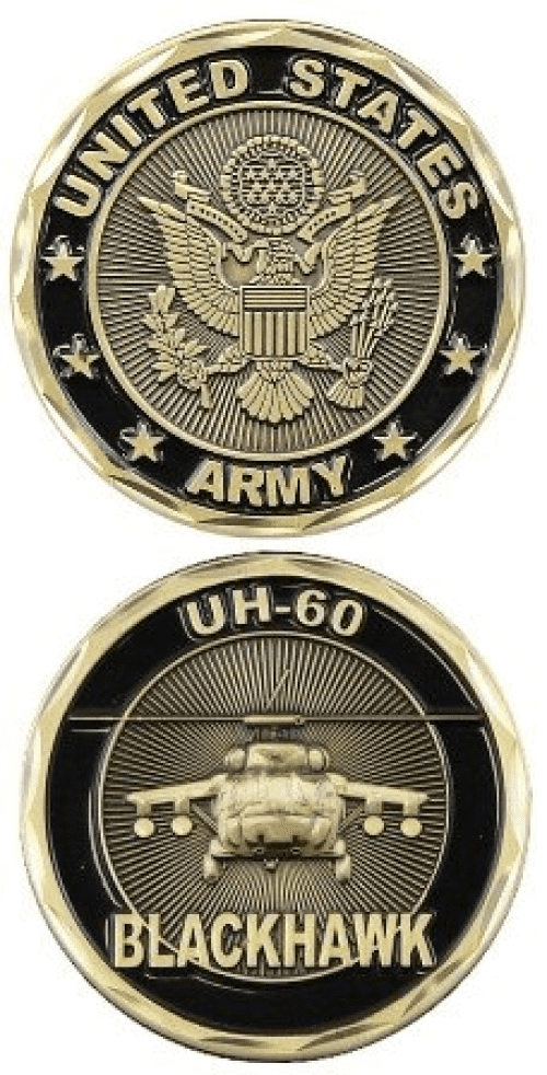 United States Military US Armed Forces Army UH-60 Blackhawk Helicopter Chopper Good Luck Double Sided Collectible Challenge Pewter Coin